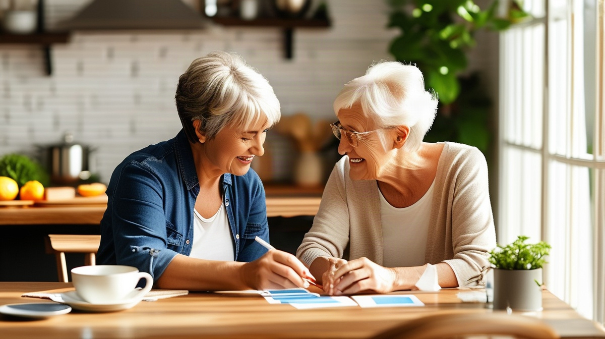 family and older adult organizing a personalized home support plan